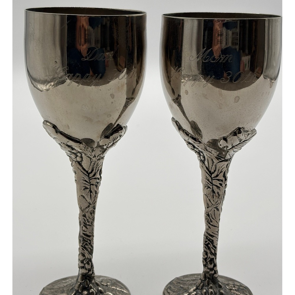 Godinger Silver Art Company Pair Wine Goblets Dad Mom Happy 30th Engraved